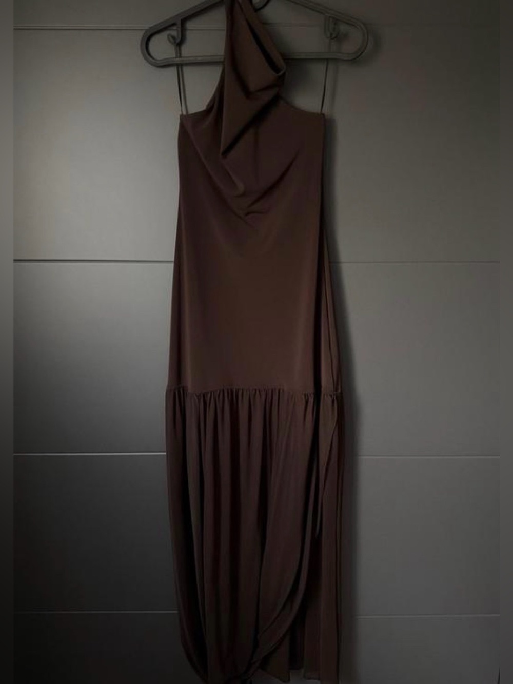 Zara Dark Brown Halter Maxi Dress with Sheer Skirt - Picture 9 of 14